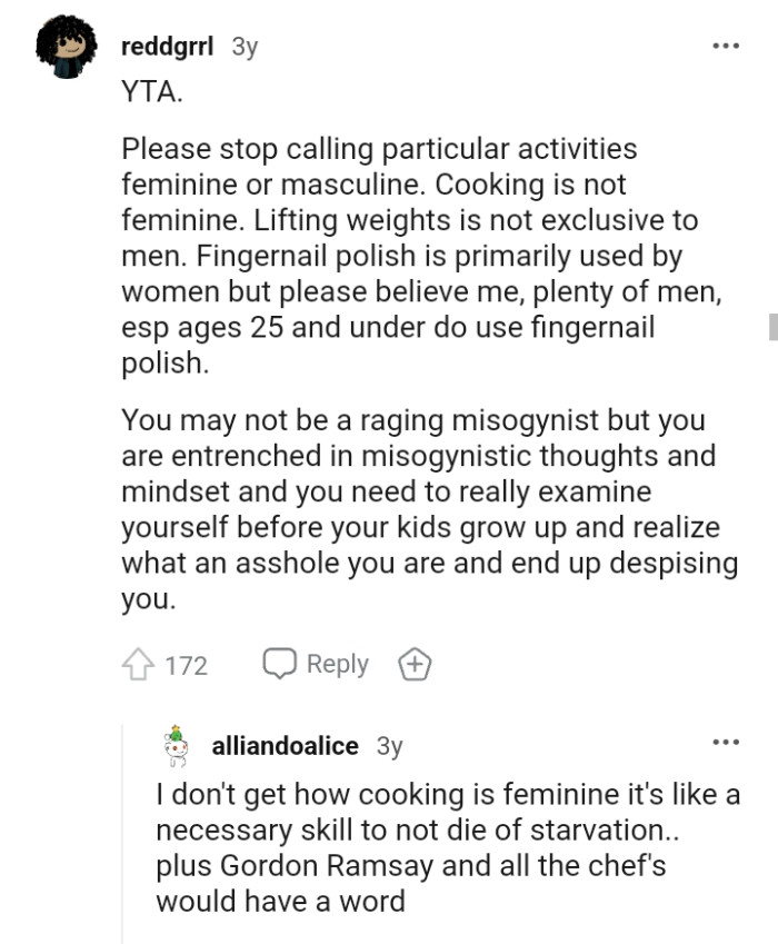 Stop calling particular activities feminine or masculine