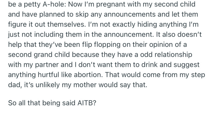 Now OP Is Pregnant and Has Decided to Leave Her Parents Out of the Announcement