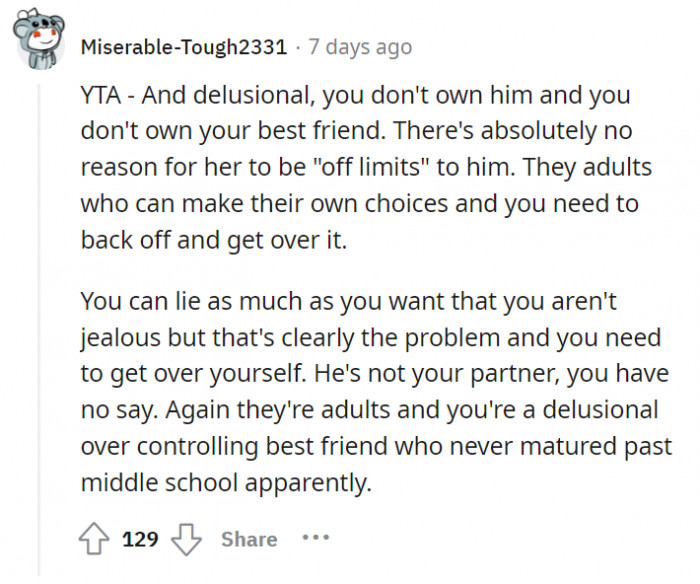 OP has to “back off and get over it.” Seems like someone’s not honest about their feelings…