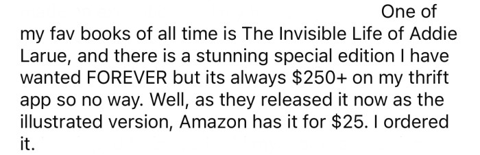 Recently, the OP purchased a new edition of one of her favorite books for $25.