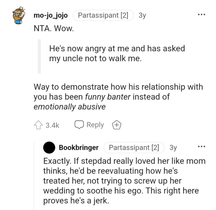 What proves that the OP's stepdad is really a jerk