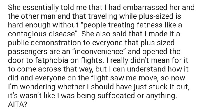 The Woman Essentially Told OP That She Had Embarrassed Her on the Flight