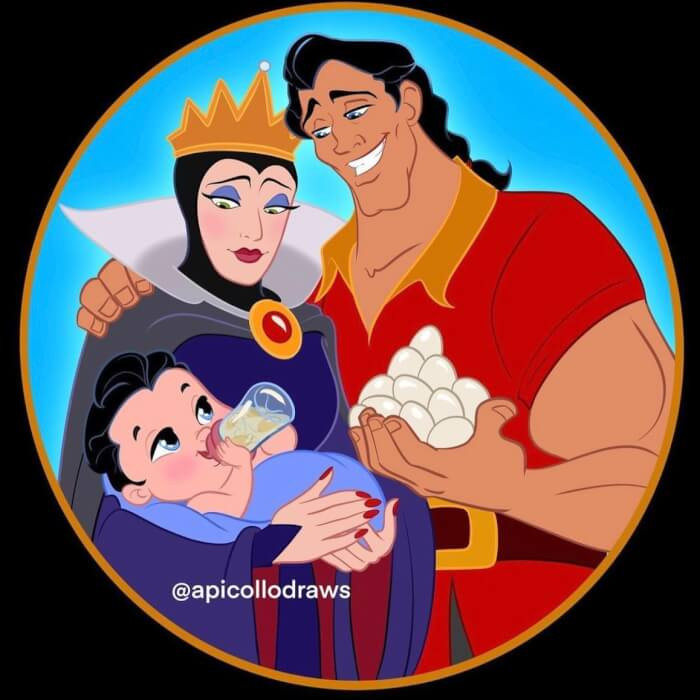6. Evil Queen Grimhilde and Gaston