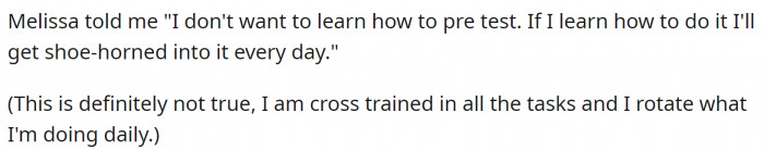 She asked one of her coworkers to switch stations just for an hour but received a hard 