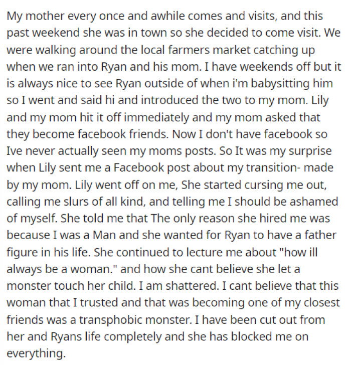 This is when he explains how the mother found out that he was transgender and how she approached it.