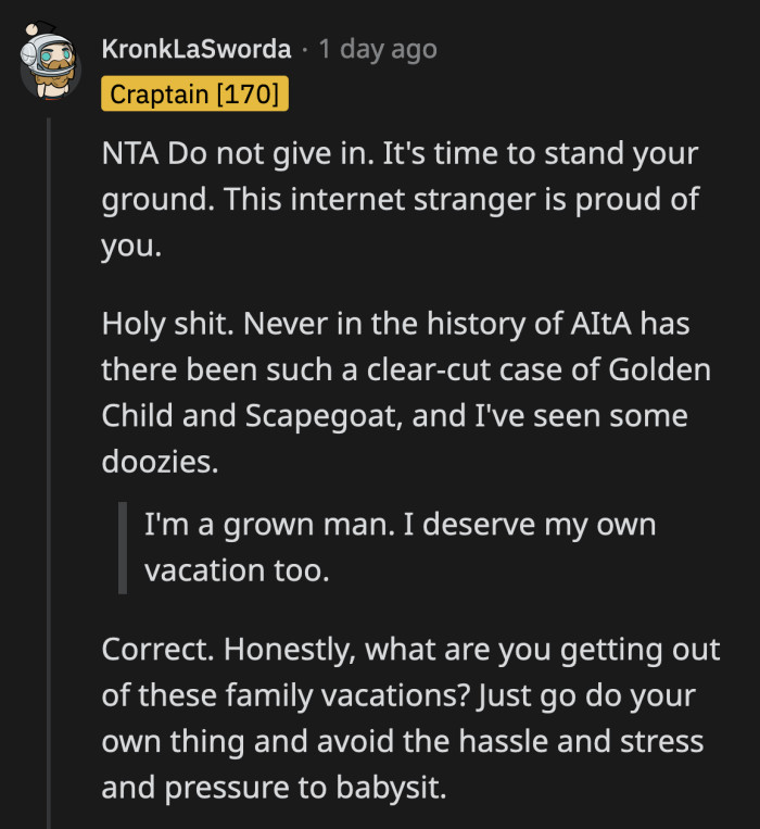 People go on vacations to relax and take a break. OP does the opposite — he clocks in for free labor.