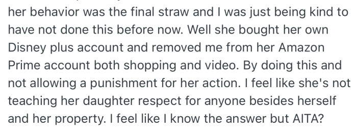OP’s sister retaliated by removing him from her Amazon Prime account, both shopping and video