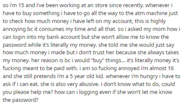 OP's post was straightforward, and it was clear that they were just looking for advice on how to handle this situation with their mom.