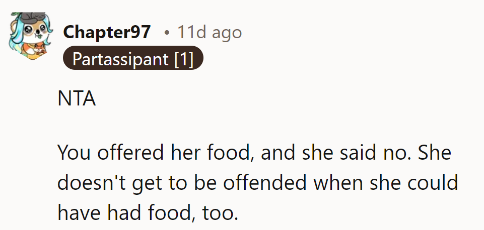 She skipped the salad; can't complain about the menu.