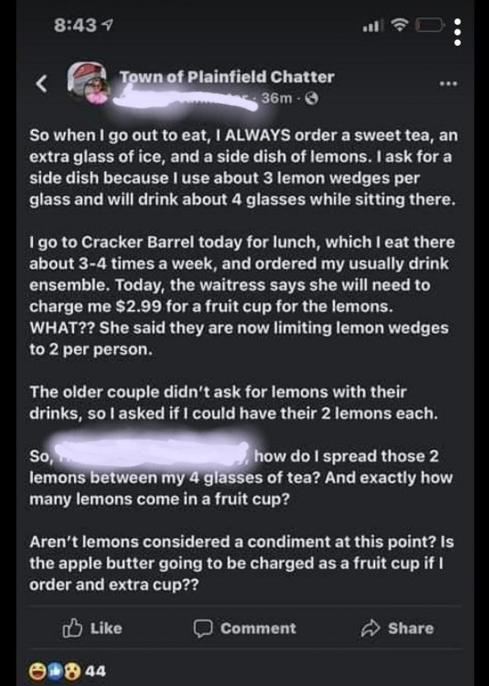 10. A Karen wants extra lemons for free