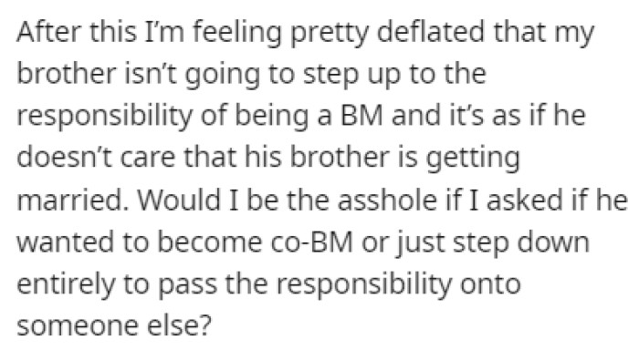 OP is considering asking him to step down from his role as best man