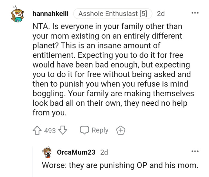 OP's family is making themselves look bad on their own