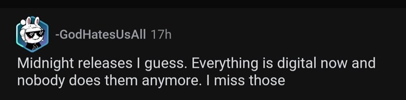 26. Midnight releases.