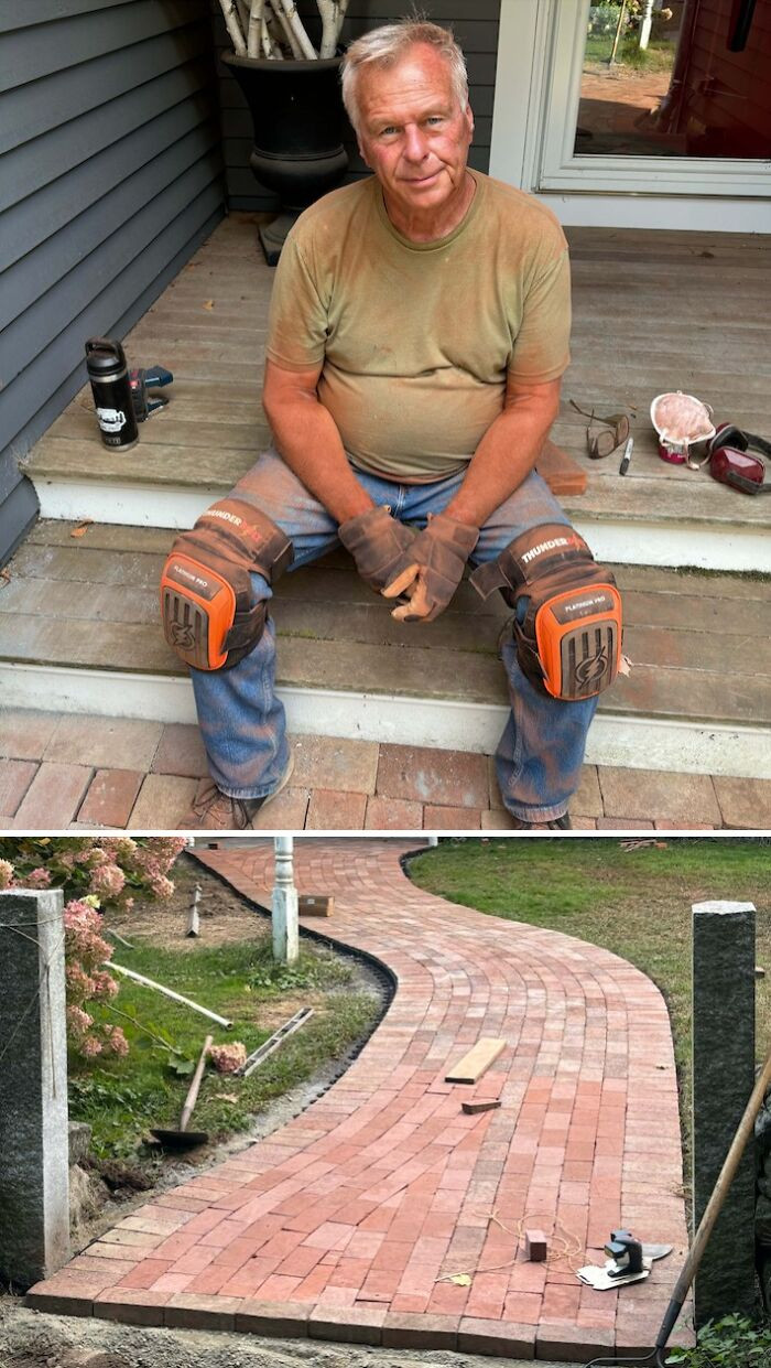 "My Dad Decided To Build A Brick Walkway For The First Time Ever At His Home. He Turns 70 This Month"