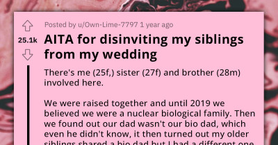 Lady's Siblings Toss Their Dad Away After Discovering He Wasn't Their Biological Dad, Lady Disinvites Them From Her Wedding