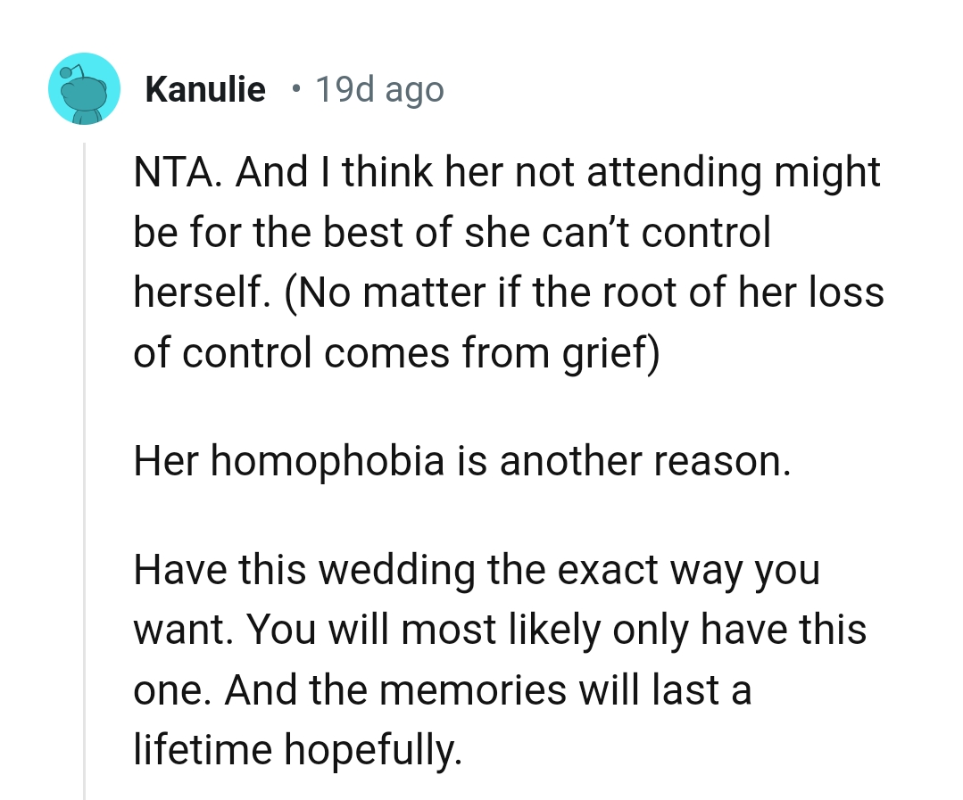 The OP should have her wedding the way she wants it