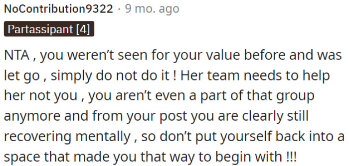 It's not OP's responsibility to assist her or her team.