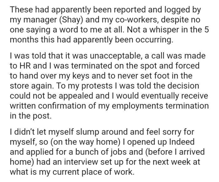 A call was made to HR and the OP was terminated on the spot
