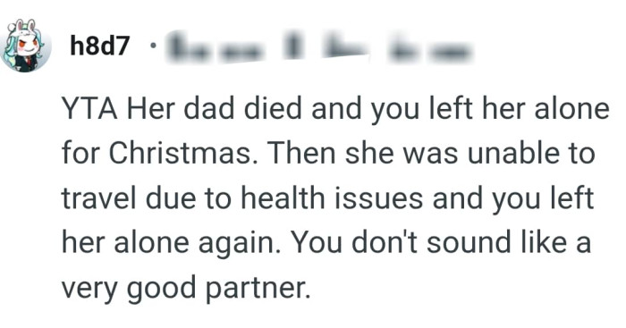 She was unable to travel due to health issues