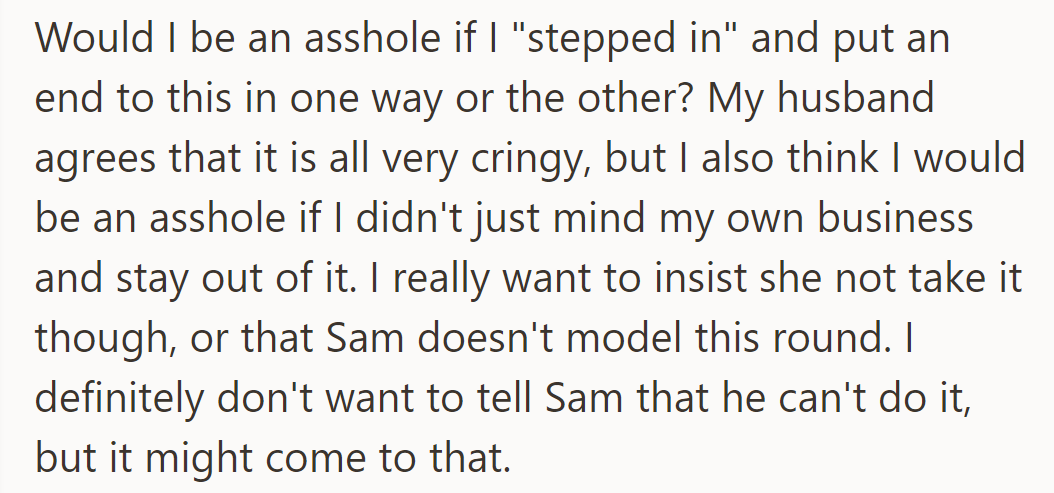 OP wonders if stepping in to stop Joan or Sam’s involvement would be intrusive.