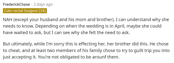 Some comments actually deemed the vote as NAH because the SIL does need an answer, and OP doesn't have to attend her wedding.