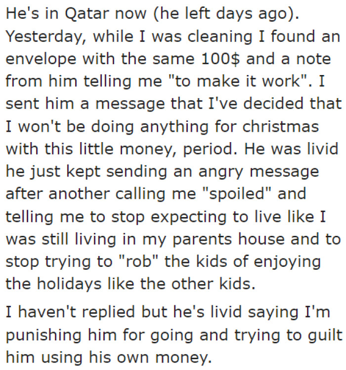 When the husband discovered that she wouldn't be organizing a Christmas celebration, he became furious.