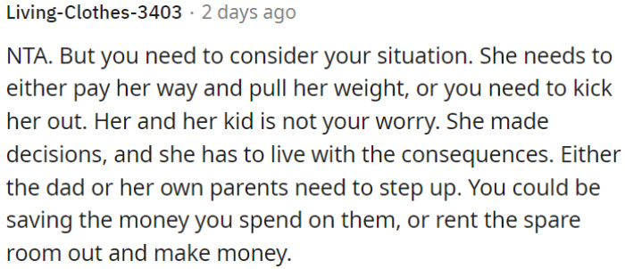 She must contribute or leave.