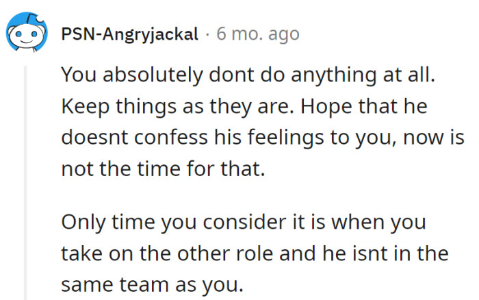 Status quo: no action, no confessions. Praying for a workplace plot twist. It's like waiting for the sequel, but hoping it's in a different genre and team.