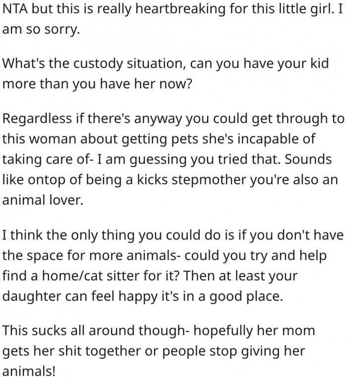 2. It is sad that her daughter is caught in the middle of the situation.