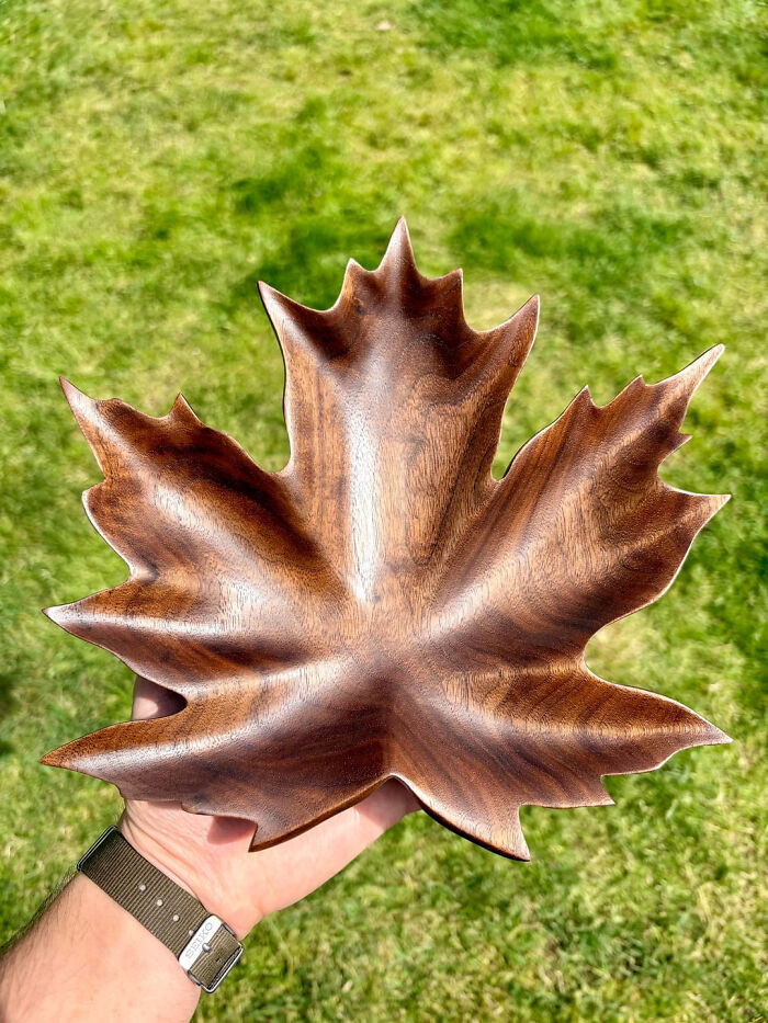 "Maple Leaf Bowl I Carved From Walnut"