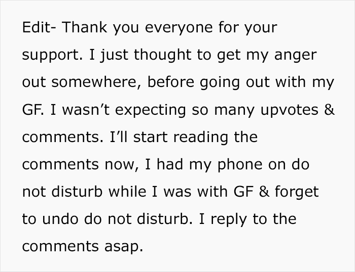 Then there was an edit left by OP about replying to the comments.