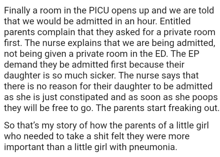 The nurse explains that they are being admitted, not being given a private room in the ED