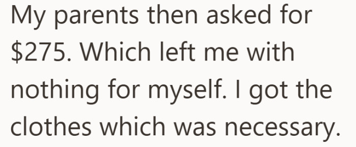 The request leaves her with no room to cover her own needs.