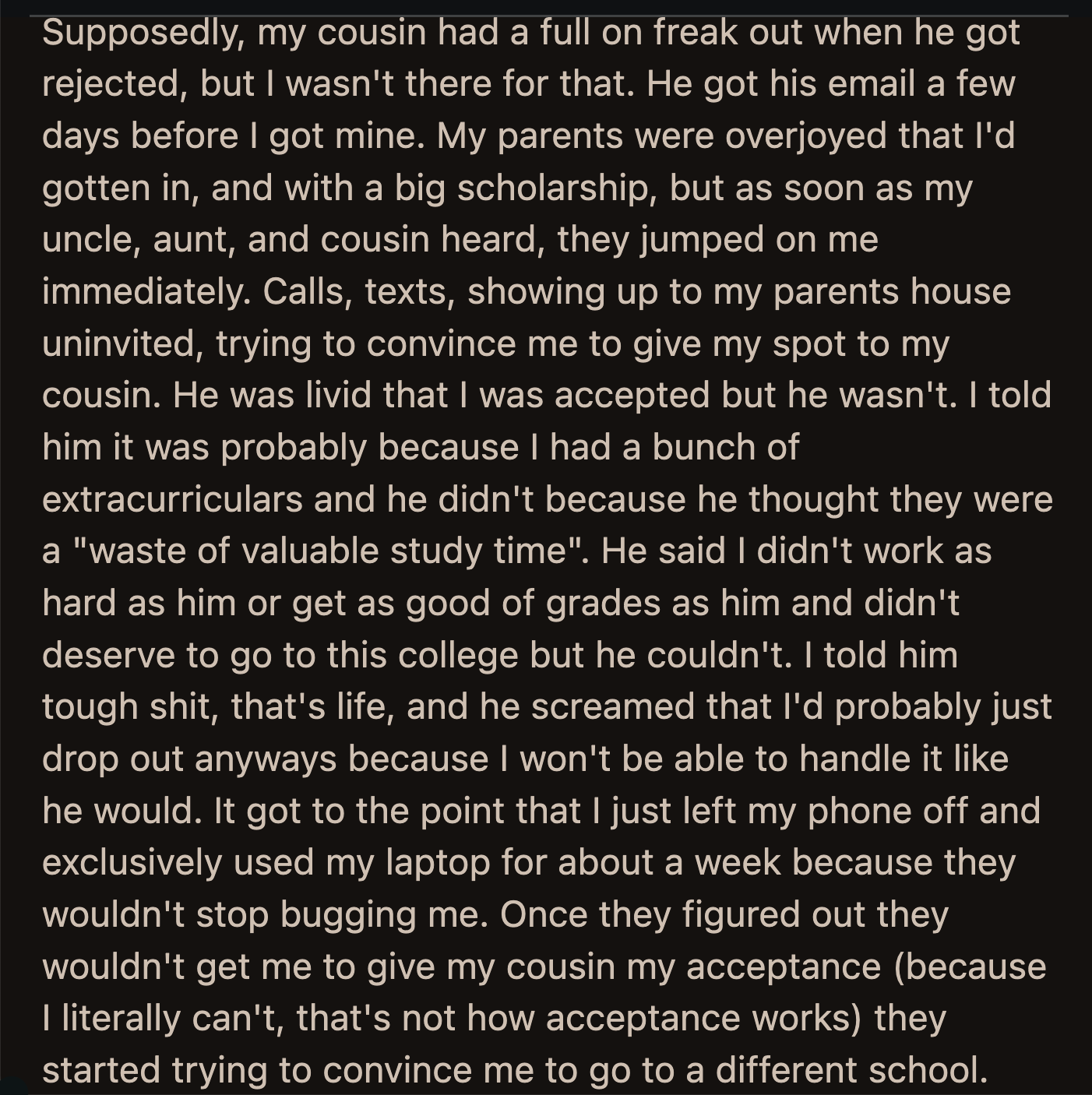 Her cousin said he didn't want to be related to someone 