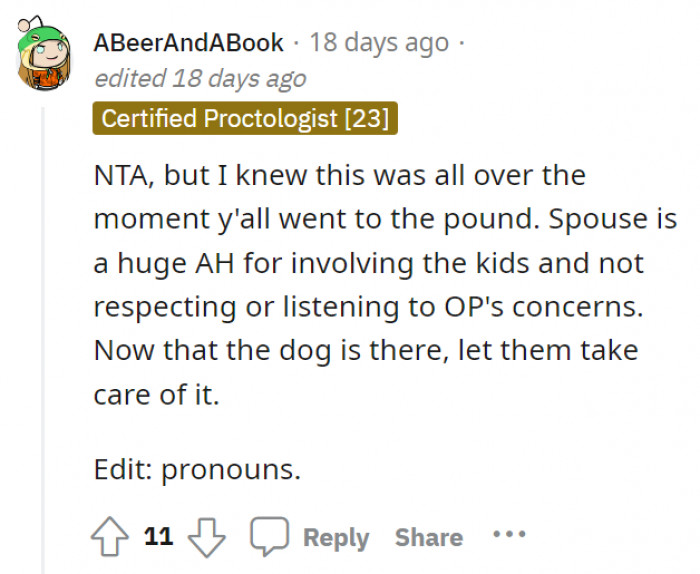 A new answer—NTA. The spouse is, though?