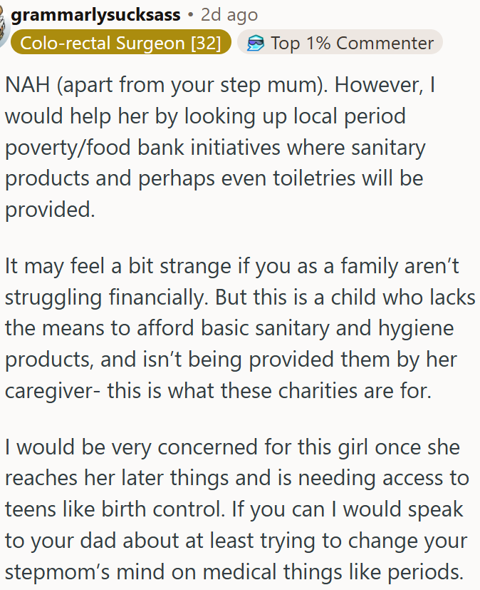 Stepmother’s refusal to provide basic hygiene products raises concern for the teen’s well-being.