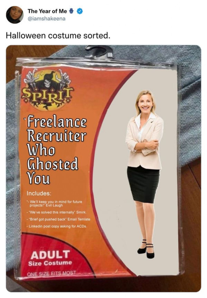 18. A Fake Spirit Halloween Costume of the Freelance Recruiter