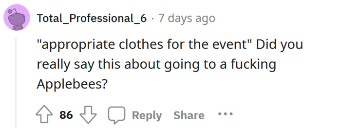 It's Applebee's, not Buckingham Palace.