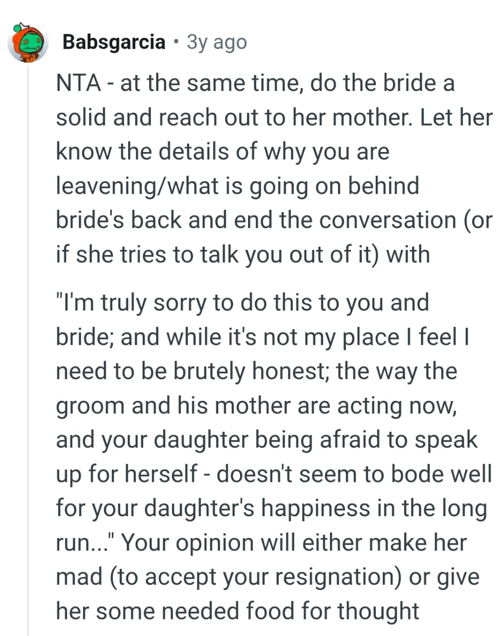 The OP should reach out to the bride's mother