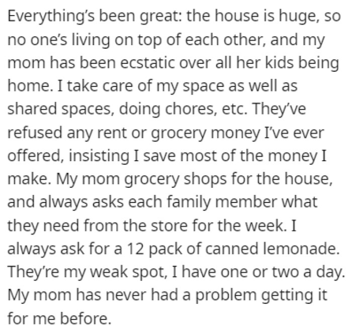 Things Have Been Great in the House, and OP's Parents Have Refused Any Money She Offered Them