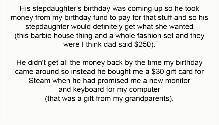 He Took Money from My Birthday Fund to Pay for That Stuff So His Stepdaughter Would Definitely Get What She Wanted
