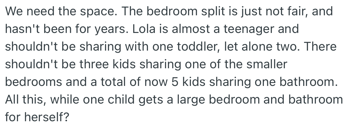 OP was insistent that they needed Mel’s space to make the room split fairer for everyone.