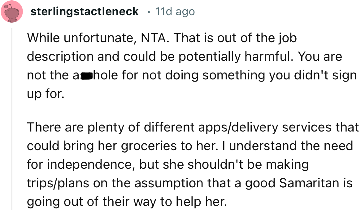 “While unfortunate, NTA. That is out of the job description and could be potentially harmful.”