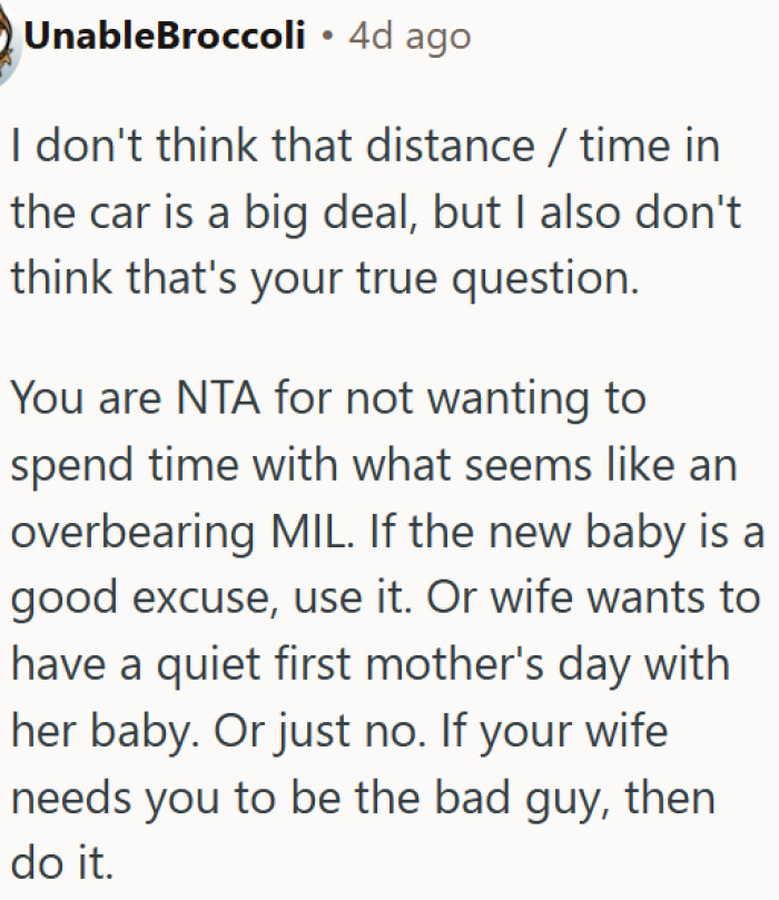 Using the new baby as a reason to skip MIL visits is completely fair