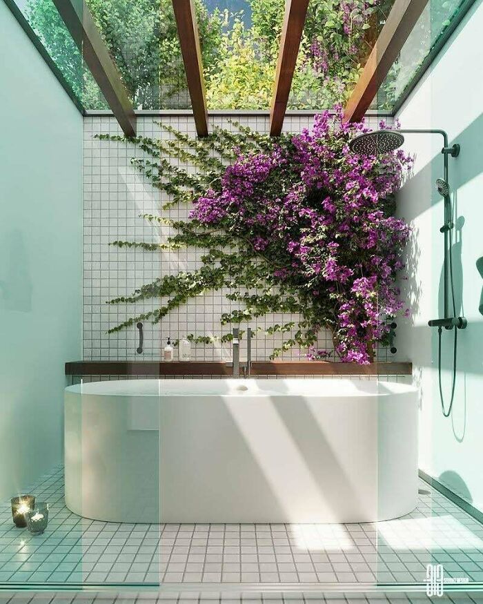19. Maximiliano Carbonell designs and visualizes stunning bathrooms featuring skylights.
