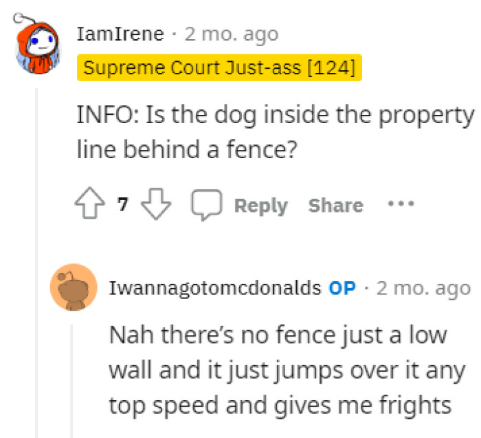 The dog can easily jump the wall between them