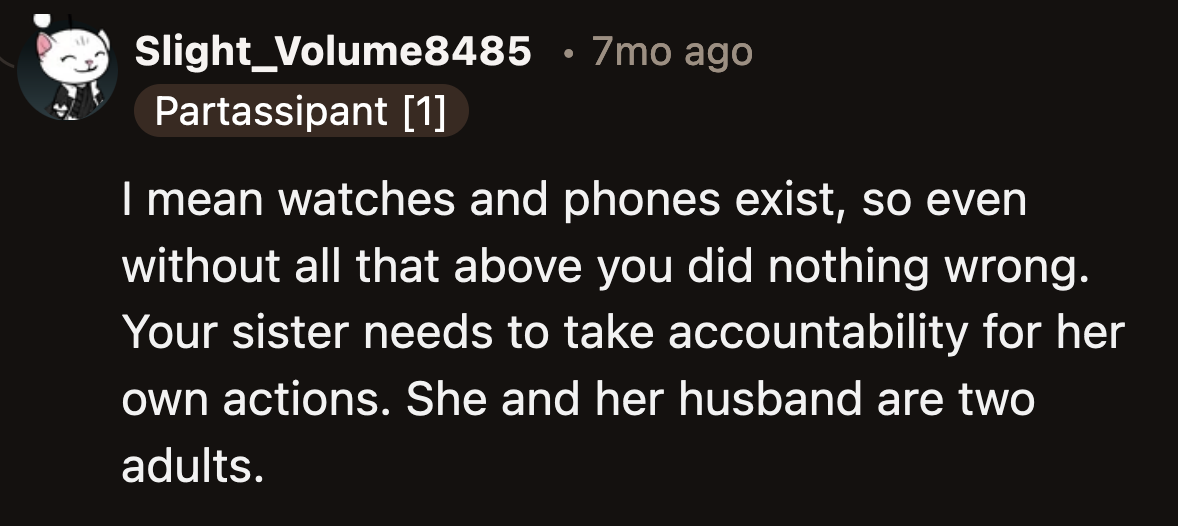 Besides, even if OP didn't remind her, the responsibility was on her sister's and brother-in-law's shoulders.