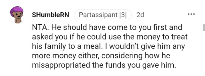 This Redditor won't give him any more money either