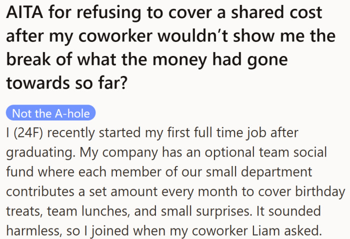 What started as a harmless team tradition quickly turned awkward when transparency became optional.