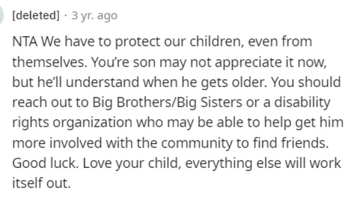 His son is definitely too young to understand, but it's also an important learning moment for both the son and the dad.